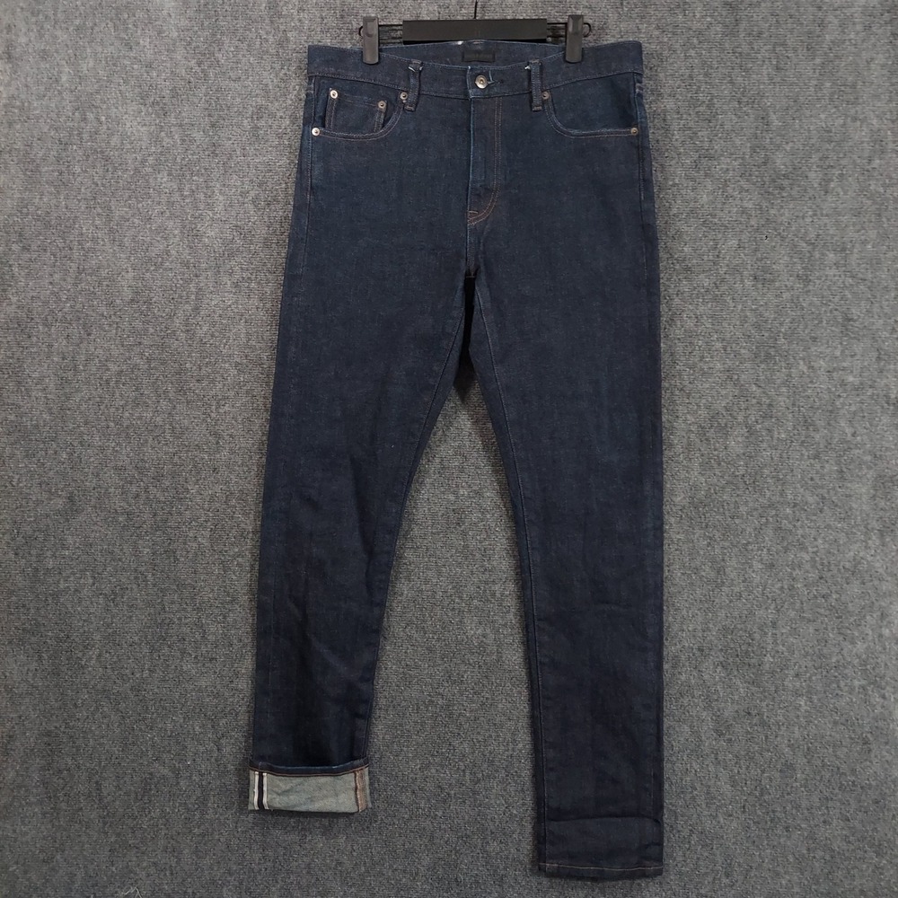 Uniqlo Selvedge Slim Fit Jeans Mens Fits 33x33 Dark Indigo Stretch Denim 463908 - Picture 3 of 9